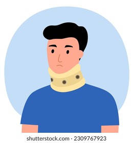 Man wearing cervical collar in flat design. Neck brace concept vector illustration. svg