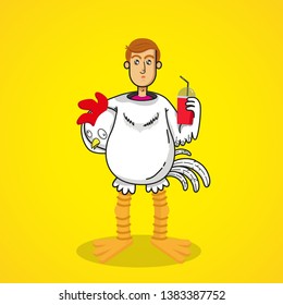 a man wearing Chicken Mascot