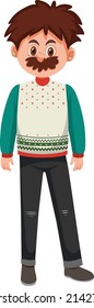 A man wearing Christmas outfits on white background illustration