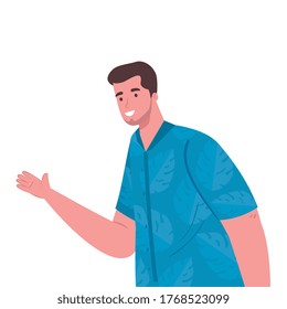 man wearing clothes by summer vacation season vector illustration design