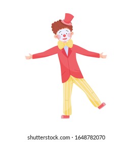 Man Wearing Clown Costume Performing Amusement Show Vector Illustration