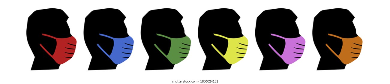 Man wearing colored surgical mask. Collection.