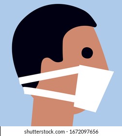 Man wearing coronavirus protection medical mask. Covid 19 protect. vector