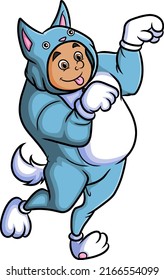 The man is wearing dog costume is going to jump of illustration