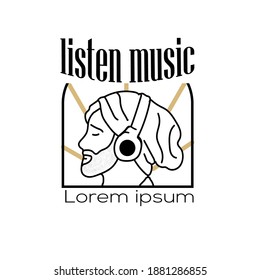 man wearing earphone line art for t shirt or logo illustrator