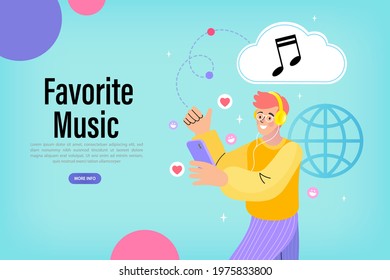 man wearing earphones listening music on his smart phone using online cloud service. teenager enjoy listening music in headphone from phone. 