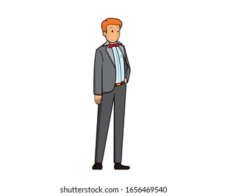 a Man Wearing Evening Wear Illustration with Cartoon Style