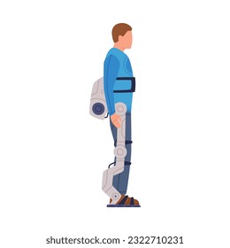 Man Wearing Exoskeleton as Future Technology Device Vector Illustration