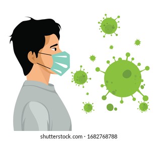 Man in wearing face mask. Corona virus, COVID 19