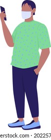 Man wearing face mask correctly semi flat color vector character. Full body person on white. Waiting in queue isolated modern cartoon style illustration for graphic design and animation