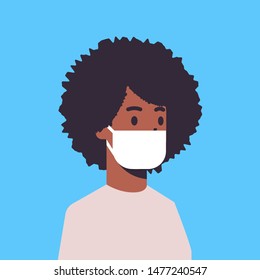 man wearing face mask environmental industrial smog dust toxic air pollution and virus protection concept african american male cartoon character portrait flat