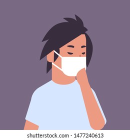 man wearing face mask environmental industrial smog dust toxic air pollution and virus protection concept male cartoon character portrait flat