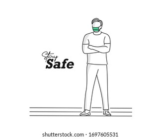 Man Wearing Face Mask Fight Against Covid-19, Coronavirus Disease, Health Care and Safety, Vector Illustration.