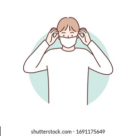 Man Wearing Face Mask. Hand Drawn Style Vector Design Illustrations.