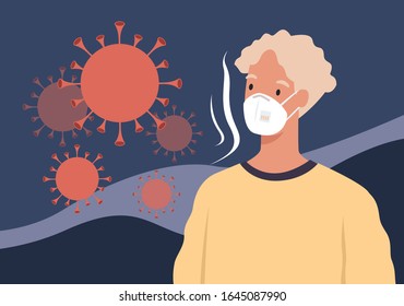 Man wearing face mask to prevent disease. Coronavirus. Vector illustration in a flat style