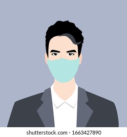 man wearing a face mask for protect dust or infection . vector Illustration.