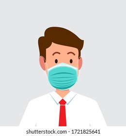 Man wearing a face mask to protect breathing of virus . Medical mask. Corona virus or COVID-19 outbreak situation concept vector illustration eps 10