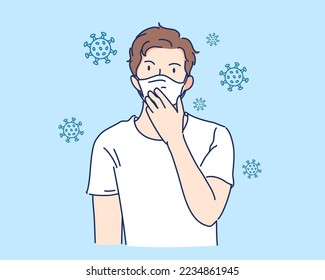 Man wearing face mask for protect air polution or virus covid 19, health care and medical concept, vector illutration