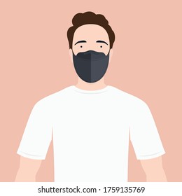 Man Wearing Face Mask Protecting From Germs and Virus Vector Illustration Background