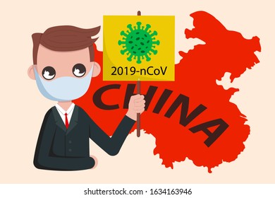 Man wearing face mask protection from Coronavirus Infection in China. Novel coronavirus 2019-nCoV , quarantine concept.
