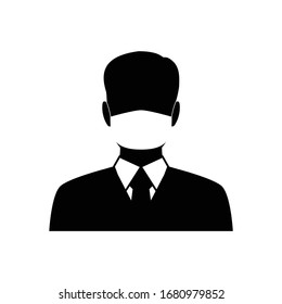 hombre con un icono vectorial de máscara facial.  máscaras protectoras. virus, cóvid 19, signo de protección pandémica