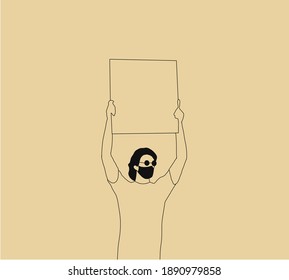 Man wearing face masks protesting with blank cardboards. Protesting against air nature pollution male activist with empty sign banner protest demonstration polluted environment concept