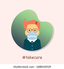 Man wearing facemask and glasses. covid-19 virus protection tips. Coronavirus safety. Prevention icon. vector illustration in flat style 