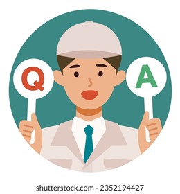 Man wearing factory worker uniform. Factory worker Man cartoon character. People face profiles avatars and icons. Concept for QA. Vector flat illustration.