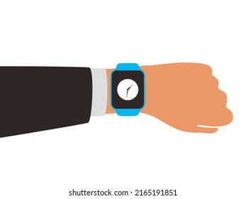Man wearing fashion smart watch, vector illustration