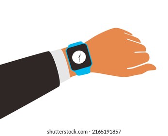 Man wearing fashion smart watch, vector illustration