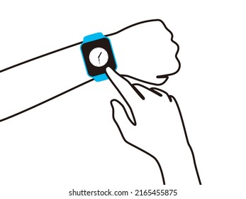 Man wearing fashion smart watch, vector illustration
