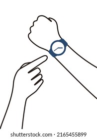 Man wearing fashion smart watch, vector illustration