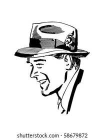 Man Wearing Fedora - Retro Clip Art