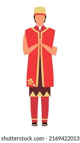 Man Wearing Folk Costume Semi Flat Color Vector Character. Standing Figure. Full Body Person On White. Traditional Balinese Dress Simple Cartoon Style Illustration For Web Graphic Design And Animation
