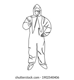 Man wearing Gas   Chemical protective safety coverall suite  Continuous one line drawing