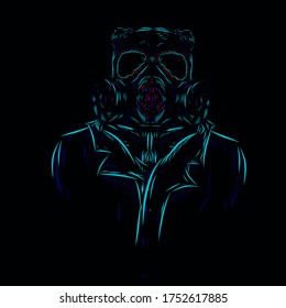 a man wearing gas mask line pop art potrait logo colorful design with dark background. Isolated black background for t-shirt, poster, clothing, merch, apparel, badge design