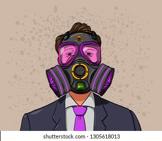 A man wearing a gas mask to resist bad air City Building and dust vector illustration