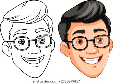 Man wearing glasses smiling head illustration