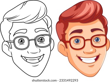 Man wearing glasses smiling head illustration