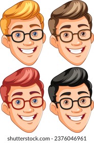 Man wearing glasses smiling head illustration