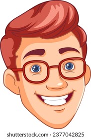 Man wearing glasses smiling head illustration