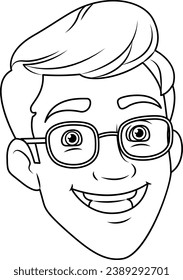 Man wearing glasses smiling head illustration