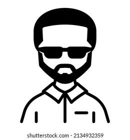 a man wearing glasses and a thick beard, simple icon design, editable stroke best used for web application or banner