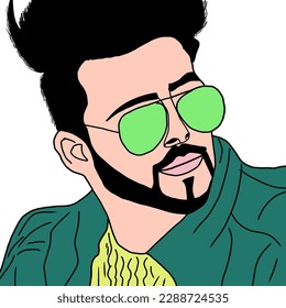 Man wearing green glasses emotion icon isolated avatar man facial expressions face wector illustration concept