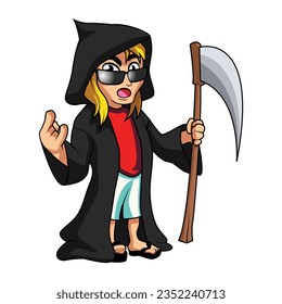 man wearing grim reaper costume halloween party vector illustration