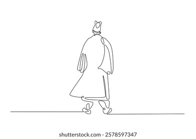 Man wearing hanbok with hat or heuklip in continuous one line drawing. Single line art draw of Korean Man wearing traditional cloth . Editable vector.