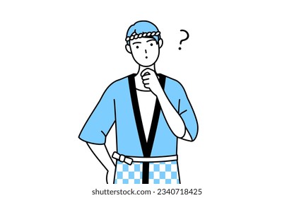 Man wearing Happi coat for summer festivals nodding his head in question, Vector Illustration