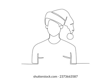 A man wearing a hat celebrates New Year's Eve. New years eve one-line drawing