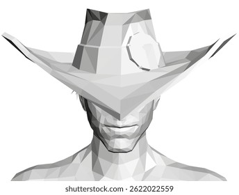 Um homem usando um chapéu com um buraco. O chapéu é branco e tem forma triangular