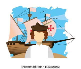 man wearing hat and ship with sails cross